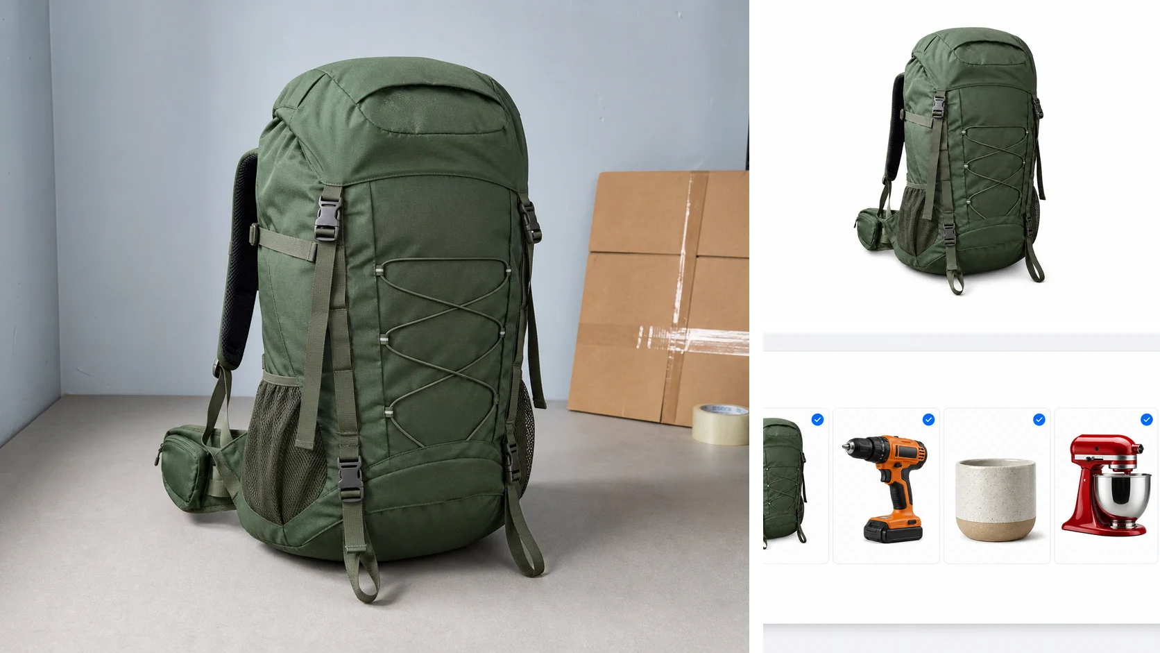 AI-generated backpack ecommerce product image set