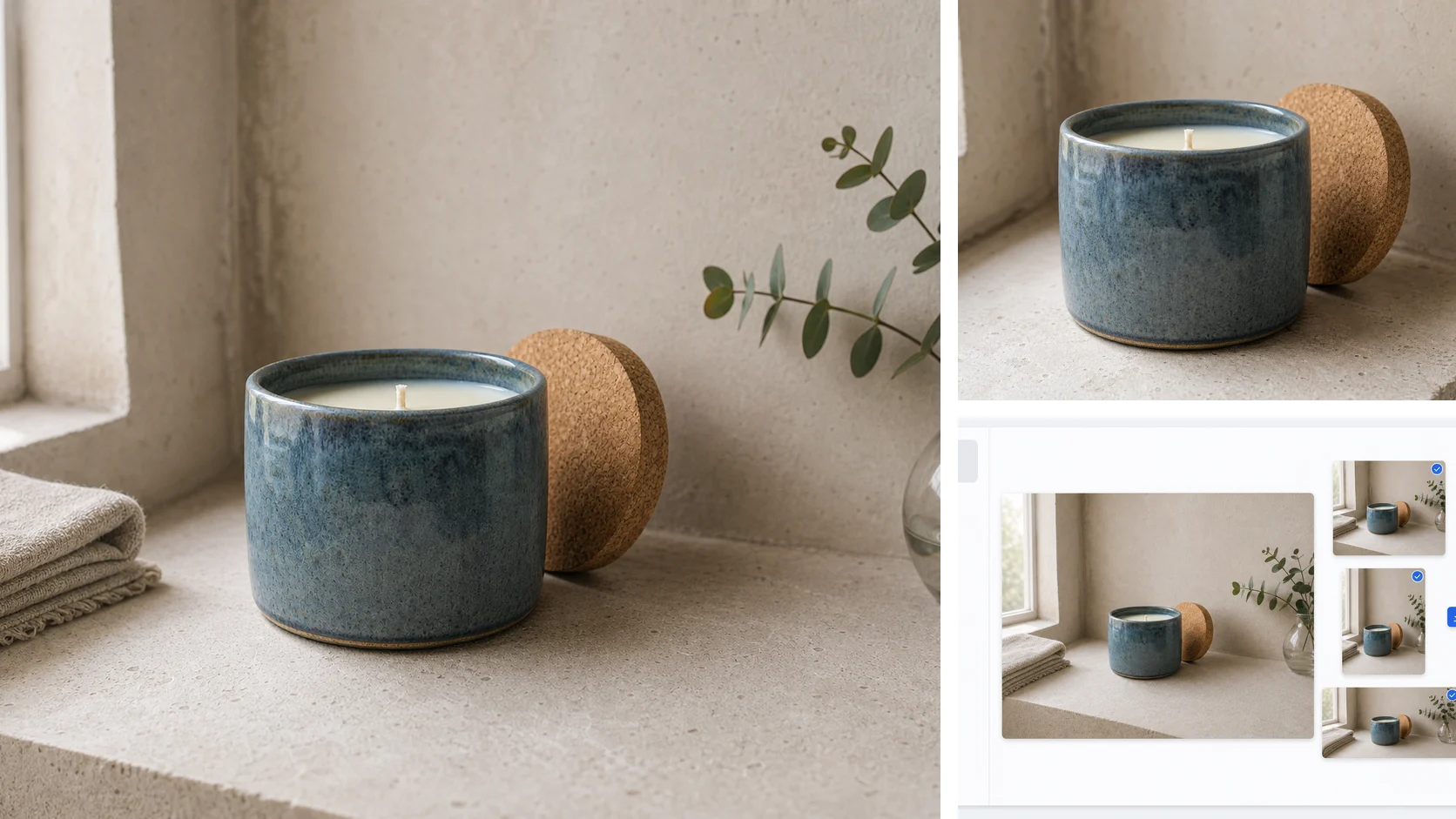 AI-generated candle ecommerce product image set